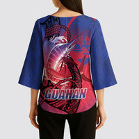 Guam Blue Marlin Fishing Kimono Sleeve Blouse Guahan Fish Hook Tattoo