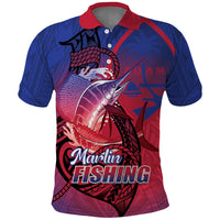Guam Blue Marlin Fishing Polo Shirt Guahan Fish Hook Tattoo