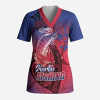 Guam Blue Marlin Fishing Scrub Top Guahan Fish Hook Tattoo