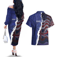 Personalized Hawaii Statehood Day Couples Matching Off The Shoulder Long Sleeve Dress and Hawaiian Shirt 66th Anniversary - Polynesian Pride