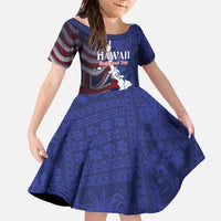 Personalized Hawaii Statehood Day Family Matching Off The Shoulder Long Sleeve Dress and Hawaiian Shirt 66th Anniversary LT14 Daughter's Dress Blue - Polynesian Pride