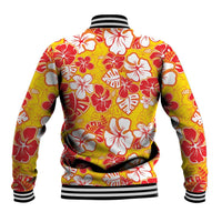 Yellow Hawaii Hibiscus Baseball Jacket Tropical Flowers Seamless Pattern - Polynesian Pride