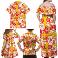 Yellow Hawaii Hibiscus Family Matching Off Shoulder Maxi Dress and Hawaiian Shirt Tropical Flowers Seamless Pattern - Polynesian Pride