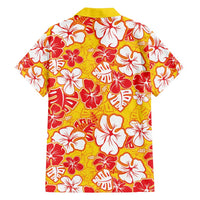 Yellow Hawaii Hibiscus Family Matching Off Shoulder Short Dress and Hawaiian Shirt Tropical Flowers Seamless Pattern - Polynesian Pride