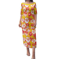 Yellow Hawaii Hibiscus Family Matching Puletasi and Hawaiian Shirt Tropical Flowers Seamless Pattern - Polynesian Pride