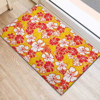 Yellow Hawaii Hibiscus Rubber Doormat Tropical Flowers Seamless Pattern - Polynesian Pride