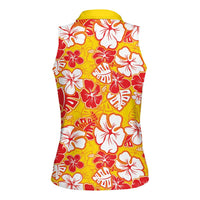 Yellow Hawaii Hibiscus Women Sleeveless Polo Shirt Tropical Flowers Seamless Pattern - Polynesian Pride