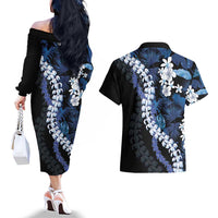 Polu Aloha Hawaii Lei Couples Matching Off The Shoulder Long Sleeve Dress and Hawaiian Shirt Tropical Flowers Elegant Vibe LT14 - Polynesian Pride