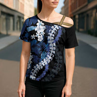 Polu Aloha Hawaii Lei Cross Shoulder Shirt Tropical Flowers Elegant Vibe LT14 - Polynesian Pride