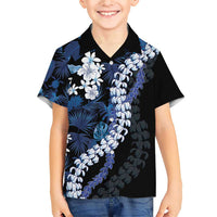 Polu Aloha Hawaii Lei Family Matching Short Sleeve Bodycon Dress and Hawaiian Shirt Tropical Flowers Elegant Vibe LT14 Son's Shirt Blue - Polynesian Pride