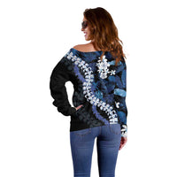 Polu Aloha Hawaii Lei Off Shoulder Sweater Tropical Flowers Elegant Vibe - Polynesian Pride
