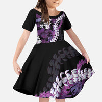 Poni Aloha Hawaii Lei Family Matching Off Shoulder Maxi Dress and Hawaiian Shirt Tropical Flowers Elegant Vibe LT14 Daughter's Dress Purple - Polynesian Pride
