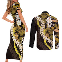 Kula Aloha Hawaii Lei Couples Matching Short Sleeve Bodycon Dress and Long Sleeve Button Shirt Tropical Flowers Elegant Vibe LT14 - Polynesian Pride