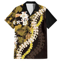 Kula Aloha Hawaii Lei Family Matching Puletasi and Hawaiian Shirt Tropical Flowers Elegant Vibe LT14 Dad's Shirt - Short Sleeve Gold - Polynesian Pride
