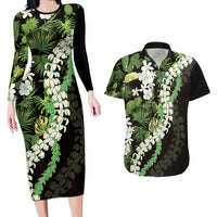 Omaomao Aloha Hawaii Lei Couples Matching Long Sleeve Bodycon Dress and Hawaiian Shirt Tropical Flowers Elegant Vibe LT14 Green - Polynesian Pride