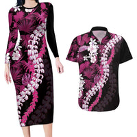 Akala Aloha Hawaii Lei Couples Matching Long Sleeve Bodycon Dress and Hawaiian Shirt Tropical Flowers Elegant Vibe LT14 Pink - Polynesian Pride