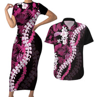 Akala Aloha Hawaii Lei Couples Matching Short Sleeve Bodycon Dress and Hawaiian Shirt Tropical Flowers Elegant Vibe LT14 Pink - Polynesian Pride