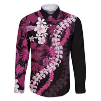Akala Aloha Hawaii Lei Family Matching Off The Shoulder Long Sleeve Dress and Hawaiian Shirt Tropical Flowers Elegant Vibe LT14 Dad's Shirt - Long Sleeve Pink - Polynesian Pride