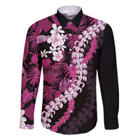 Akala Aloha Hawaii Lei Family Matching Puletasi and Hawaiian Shirt Tropical Flowers Elegant Vibe LT14 Dad's Shirt - Long Sleeve Pink - Polynesian Pride