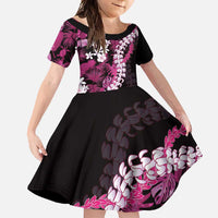 Akala Aloha Hawaii Lei Family Matching Short Sleeve Bodycon Dress and Hawaiian Shirt Tropical Flowers Elegant Vibe LT14 Daughter's Dress Pink - Polynesian Pride