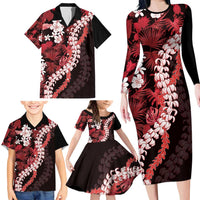 Ulaula Aloha Hawaii Lei Family Matching Long Sleeve Bodycon Dress and Hawaiian Shirt Tropical Flowers Elegant Vibe LT14 - Polynesian Pride