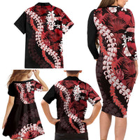 Ulaula Aloha Hawaii Lei Family Matching Long Sleeve Bodycon Dress and Hawaiian Shirt Tropical Flowers Elegant Vibe LT14 - Polynesian Pride