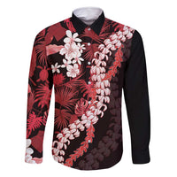 Ulaula Aloha Hawaii Lei Family Matching Long Sleeve Bodycon Dress and Hawaiian Shirt Tropical Flowers Elegant Vibe LT14 Dad's Shirt - Long Sleeve Red - Polynesian Pride