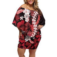 Ulaula Aloha Hawaii Lei Off Shoulder Short Dress Tropical Flowers Elegant Vibe - Polynesian Pride
