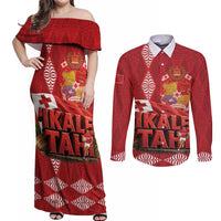 Tonga Rugby Custom Couples Matching Off Shoulder Maxi Dress and Long Sleeve Button Shirt 2026 Go Ikale Tahi Ngatu Pattern LT14 Red - Polynesian Pride