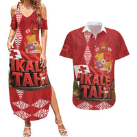 Tonga Rugby Custom Couples Matching Summer Maxi Dress and Hawaiian Shirt 2026 Go Ikale Tahi Ngatu Pattern LT14 Red - Polynesian Pride