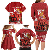 Tonga Rugby Custom Family Matching Long Sleeve Bodycon Dress and Hawaiian Shirt 2026 Go Ikale Tahi Ngatu Pattern LT14 Mom's Dress Red - Polynesian Pride