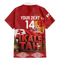 Tonga Rugby Custom Family Matching Long Sleeve Bodycon Dress and Hawaiian Shirt 2026 Go Ikale Tahi Ngatu Pattern LT14 Dad's Shirt - Long Sleeve Red - Polynesian Pride