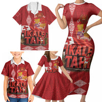 Tonga Rugby Custom Family Matching Short Sleeve Bodycon Dress and Hawaiian Shirt 2026 Go Ikale Tahi Ngatu Pattern LT14 - Polynesian Pride