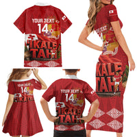 Tonga Rugby Custom Family Matching Short Sleeve Bodycon Dress and Hawaiian Shirt 2026 Go Ikale Tahi Ngatu Pattern LT14 Mom's Dress Red - Polynesian Pride