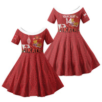 Tonga Rugby Custom Family Matching Short Sleeve Bodycon Dress and Hawaiian Shirt 2026 Go Ikale Tahi Ngatu Pattern LT14 Daughter's Dress Red - Polynesian Pride
