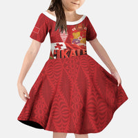 Tonga Rugby Custom Kid Short Sleeve Dress 2026 Go Ikale Tahi Ngatu Pattern LT14 KID Red - Polynesian Pride