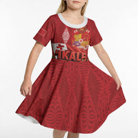 Tonga Rugby Custom Kid Short Sleeve Dress 2026 Go Ikale Tahi Ngatu Pattern LT14 - Polynesian Pride