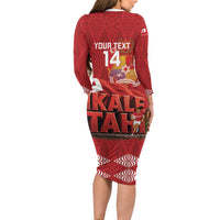 Tonga Rugby Custom Long Sleeve Bodycon Dress 2026 Go Ikale Tahi Ngatu Pattern LT14 - Polynesian Pride