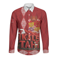 Tonga Rugby Custom Long Sleeve Button Shirt 2026 Go Ikale Tahi Ngatu Pattern LT14 Unisex Red - Polynesian Pride