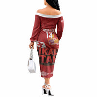 Tonga Rugby Custom Off The Shoulder Long Sleeve Dress 2026 Go Ikale Tahi Ngatu Pattern LT14 - Polynesian Pride