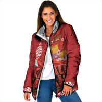 Tonga Rugby Custom Padded Jacket 2026 Go Ikale Tahi Ngatu Pattern LT14 Women Red - Polynesian Pride