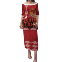 Tonga Rugby Custom Puletasi 2026 Go Ikale Tahi Ngatu Pattern LT14 Long Dress Red - Polynesian Pride
