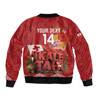 Tonga Rugby Custom Sleeve Zip Bomber Jacket 2026 Go Ikale Tahi Ngatu Pattern LT14 - Polynesian Pride