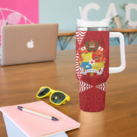 Tonga Rugby Custom Tumbler With Handle 2026 Go Ikale Tahi Ngatu Pattern LT14 - Polynesian Pride