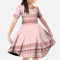 Pastel Pink Samoa Siapo Teuila Flowers Family Matching Short Sleeve Bodycon Dress and Hawaiian Shirt LT14 Daughter's Dress Pastel Pink - Polynesian Pride