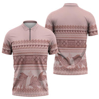 Pastel Pink Samoa Siapo Teuila Flowers Zipper Polo Shirt - Polynesian Pride