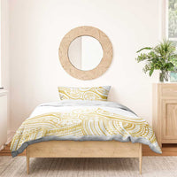 Polynesia White Sunday Bedding Set Plumeria Polynesian Tribal Gold Color - Polynesian Pride