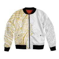 Polynesia White Sunday Bomber Jacket Plumeria Polynesian Tribal Gold Color LT14 Unisex White - Polynesian Pride