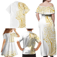 Polynesia White Sunday Family Matching Off Shoulder Maxi Dress and Hawaiian Shirt Plumeria Polynesian Tribal Gold Color LT14 - Polynesian Pride