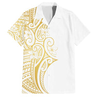 Polynesia White Sunday Family Matching Short Sleeve Bodycon Dress and Hawaiian Shirt Plumeria Polynesian Tribal Gold Color LT14 Dad's Shirt - Short Sleeve White - Polynesian Pride